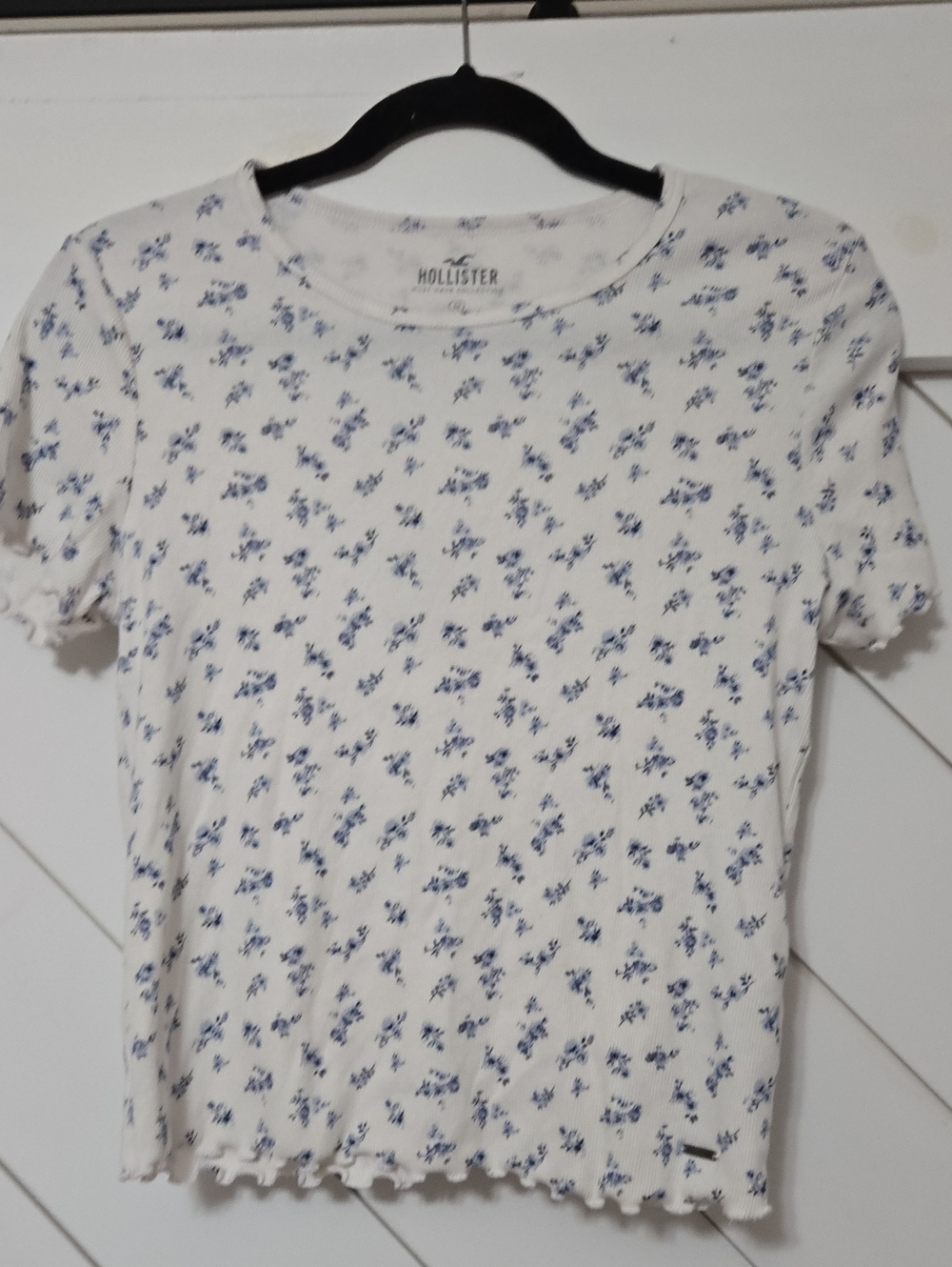 Hollister White Tee with Blue Floral Print